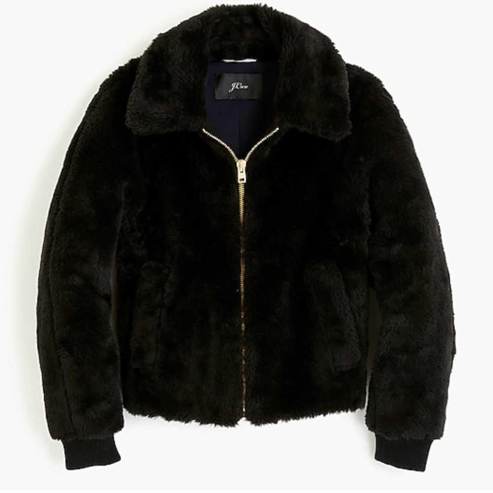 J.Crew Black Sherpa Bomber Jacket
